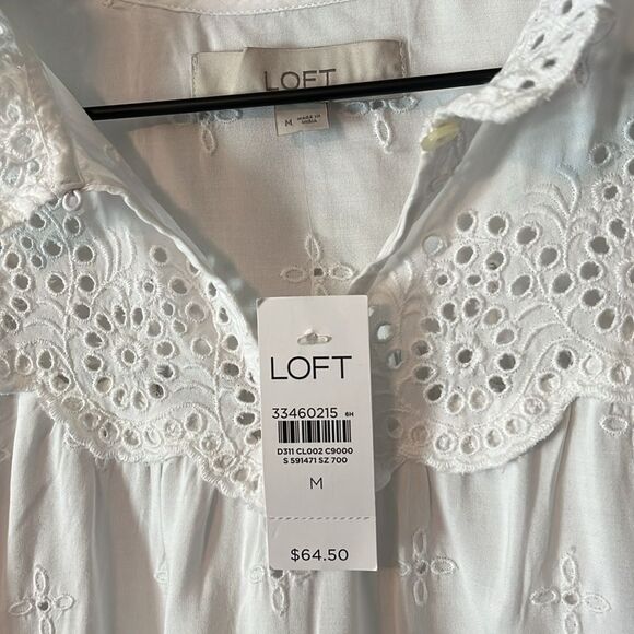 New! LOFT Eyelet Lace Ruffle Scalloped Top in White Size Medium NWT - Picture 5 of 12